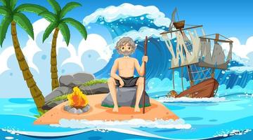 A man on deserted island isolated vector