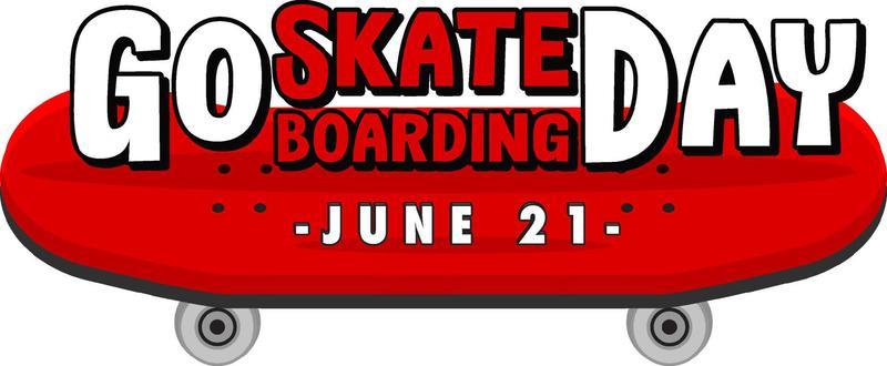 Go Skateboarding Day banner with a skateboard isolated