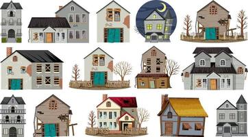 Set of abandoned houses and buildings vector