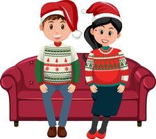 Couple man and woman wearing Christmas outfits vector