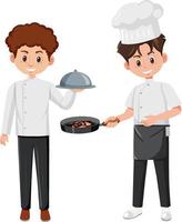 Chef and waiter cartoon character on white background vector