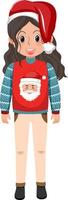 A girl wearing Christmas outfits on white background vector