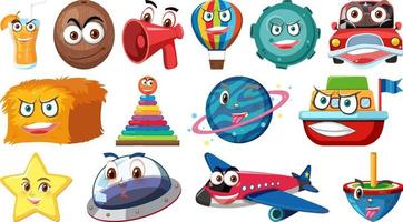 Set of different toy objects with smiley faces vector