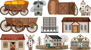 Set of abandoned houses and buildings vector