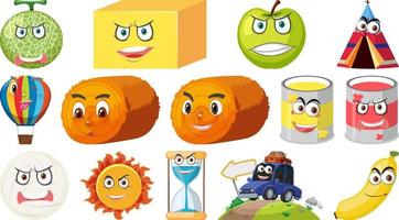 Set of different toy objects with smiley faces vector