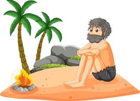 A man on deserted island isolated vector