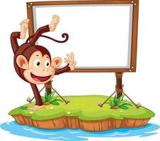 Dancing monkey with blank board on white background vector