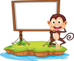 Funny monkey with blank board on white background vector