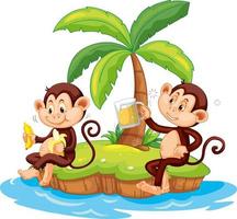 Drunk monkey cartoon character on isolated island vector