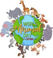 World Animal Day banner with wild animals standing on earth vector