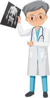 A male doctor holding x-ray film cartoon character on white background vector