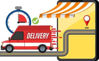 Delivery panel van with delivery service banner vector