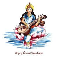 Indian God Saraswati Maa on Vasant Panchami religious festival background vector