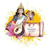 Vasant Panchami on Indian God Saraswati Maa religious card design vector