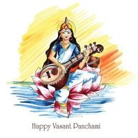 Indian God Saraswati Maa on Vasant Panchami religious festival background vector