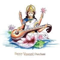 Beautiful indian festival Vasant Panchami on Indian God Saraswati Maa religious background vector
