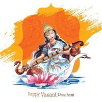 Vasant Panchami on Indian God Saraswati Maa celebration card background vector