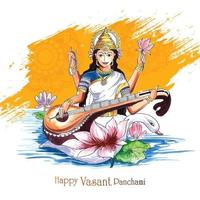 vasant panchami sobre fondo de tarjeta de celebración de dios indio saraswati maa vector