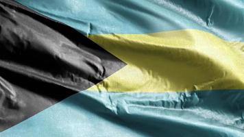 Bahama's textiel vlag zwaaien op de wind-lus. Bahamaanse banner zwaaiend op de wind. stof textiel weefsel. volledige vulling achtergrond. 10 seconden lus. video