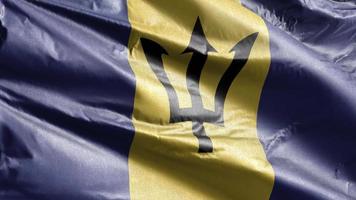 Barbados textile flag slow waving on the wind loop. Barbados banner smoothly swaying on the breeze. Fabric textile tissue. Full filling background. 20 seconds loop. video