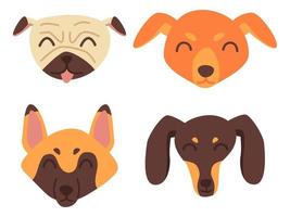 Cute dog face collection in flat style.