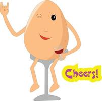 Cute egg in party mood having wine glass vector illustration cartoon