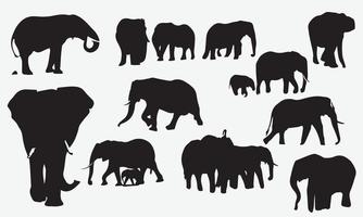 Elephant collection - vector silhouette. Set of editable vector silhouettes of African elephants in various poses . eps 10