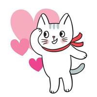dibujos animados lindo gato y pequeño vector de corazón.