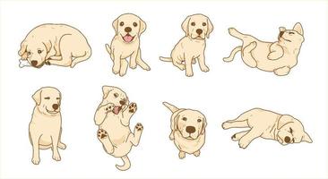 dibujos animados juguetones labrador retriever dig, colección de ilustraciones de cachorros vector