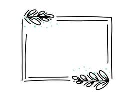Rectangular vector floral frame, border with doodle leaf elements. Hand drawn sketch style for invitation, greeting card, social media