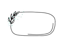 Horizontal oval vector floral frame, border with doodle leaf elements. Hand drawn sketch style for invitation, greeting card, social media