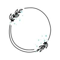 Round vector floral frame, border with doodle leaf elements. Hand drawn sketch style for invitation, greeting card, social media