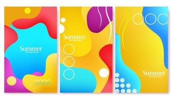 Summer abstract background vector poster set. Summer background text with colorful art water wave shape element for tropical season creative symbol design. Vector illustration