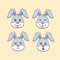 Cartoon set of cute bunny faces. Vector illustration