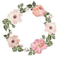 watercolor blooming rose branch flower bouquet wreath frame clipart vector