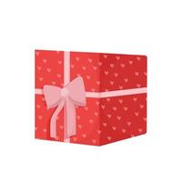 Present box with bow in red colour decorated with hearts isolated on white vector