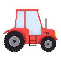 Red farm tractor in cartoon style isolated on white background. Agriculture equipment, country machinery. Childish vehicle, cute, simple. Vector illustration