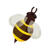 Honey bee in cartoon style isolated on white background. Detailed insect, bumble, bug with stripes. Cute clipart, decoration or design element. Vector illustration