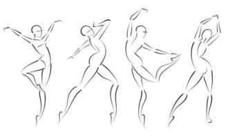 figura de bailarina de esbozo de gesto en poses de baile de ballet sobre fondo blanco. logotipo para representaciones teatrales, clases de baile, tiendas de equipos de ballet. ilustración vectorial vector