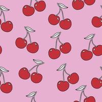 Vector cute outlined cherry illustration seamless repeat pattern kids fashion kitchen print fabric and textile digital artwork