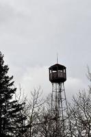 invierno en manitoba - una torre de vigilancia en el bosque foto