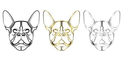 arte de línea de tres colores negro dorado y plateado de cabeza de bulldog francés buen uso para símbolo mascota icono avatar tatuaje camiseta diseño logotipo o cualquier diseño que desee vector