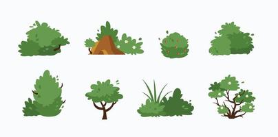 conjunto de iconos de paisaje de arbustos, ilustración vectorial, diseño plano.