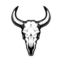 cráneo de toro con cuernos en blanco y negro