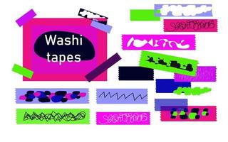 Washi tape set with different patterns, design. Scrapbooking collection, border banners isolated on white vector
