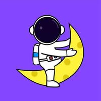 lindo astronauta en la ilustración del icono del vector lunar.