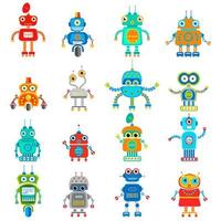 lindos robots retro en estilo plano vector