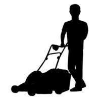 Silhouette of a man with lawn mower vector