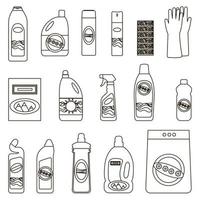 Group bottles of chemicals for household on white background. vector