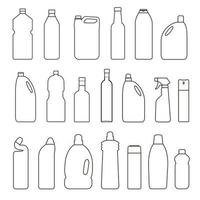 Set of outline illustration bottles, cans, container vector